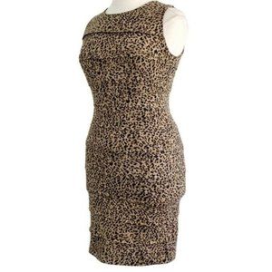 Calvin Klein Sleeveless Round Neck Leopard Print Tiered Knit Sheath Dress Sz 12